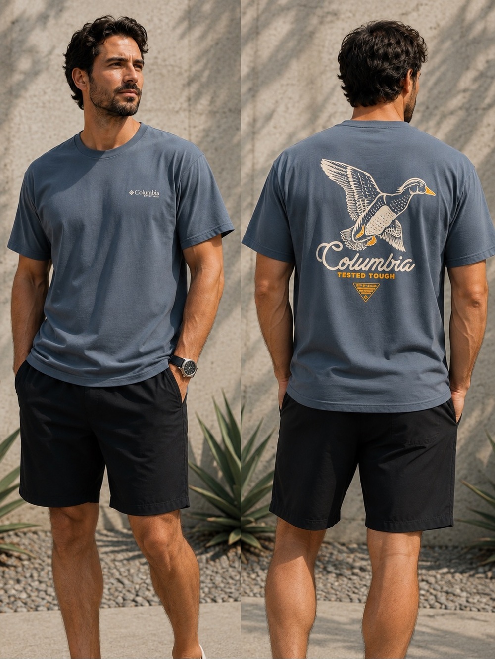 🌙✨🆕🏷️ Columbia PFG Men’s Graphic T-Shirt XL Blue Duck Tested Tough